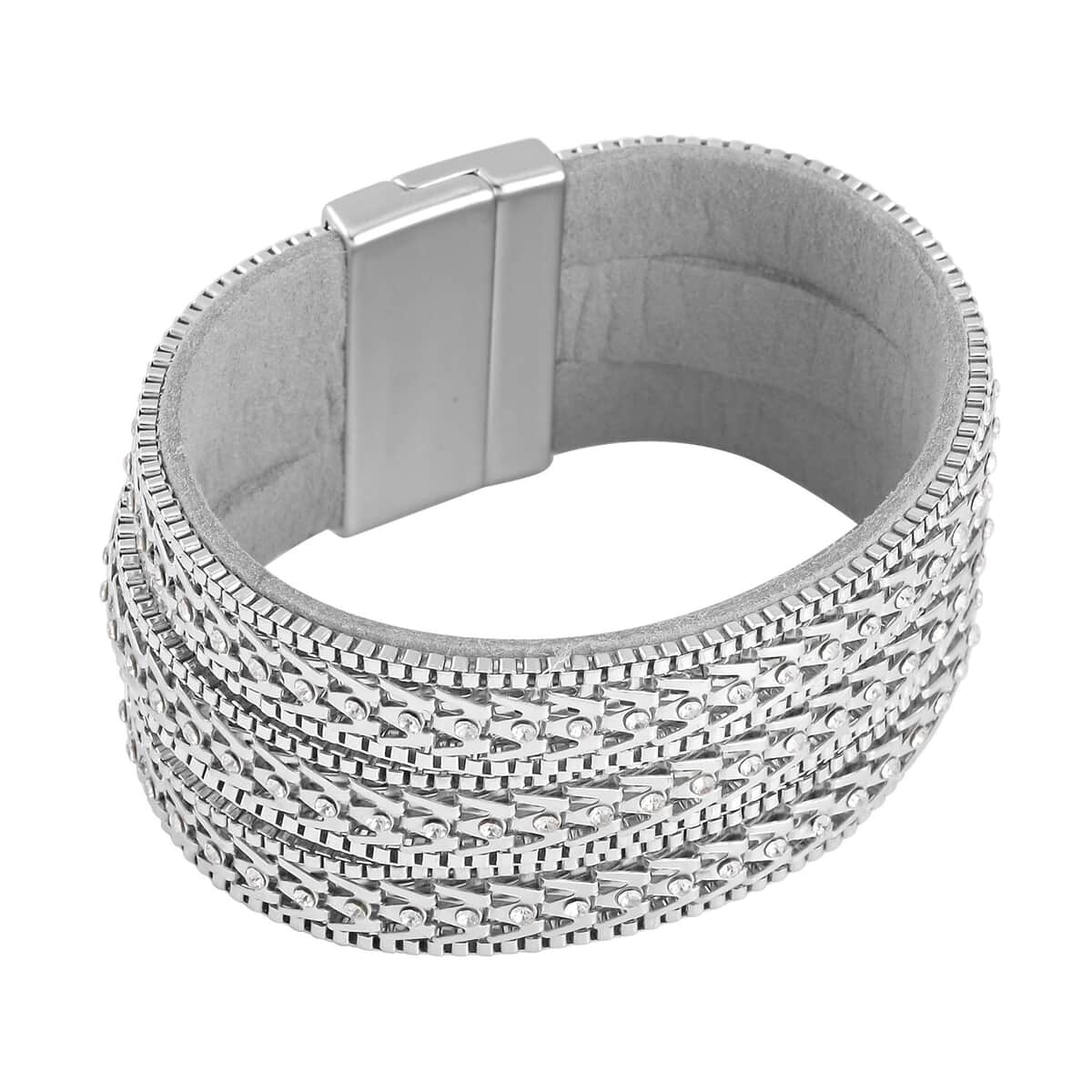 White Austrian Crystal Multi-Row Bracelet (7.50 In) in Silvertone image number 4