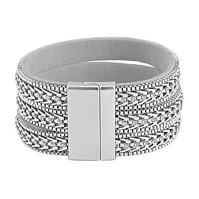 White Austrian Crystal Multi-Row Bracelet (7.50 In) in Silvertone