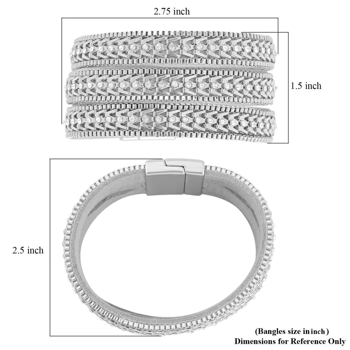 White Austrian Crystal Multi-Row Bracelet (7.50 In) in Silvertone image number 6