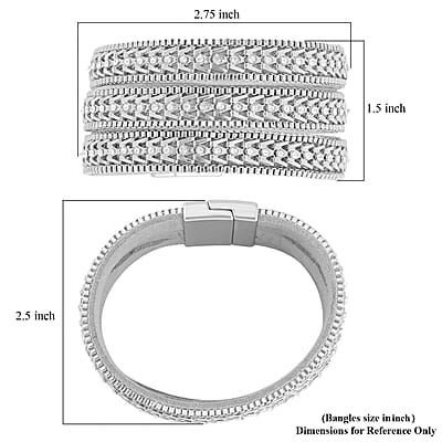 White Austrian Crystal Multi-Row Bracelet (7.50 In) in Silvertone