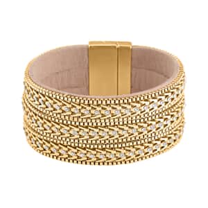 White Austrian Crystal Multi-Row Bracelet (7.50 In) in Goldtone