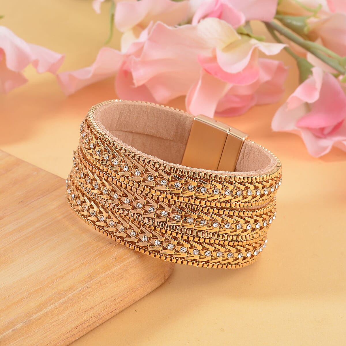 White Austrian Crystal Multi-Row Bracelet (7.50 In) in Goldtone image number 1