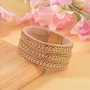 White Austrian Crystal Multi-Row Bracelet (7.50 In) in Goldtone