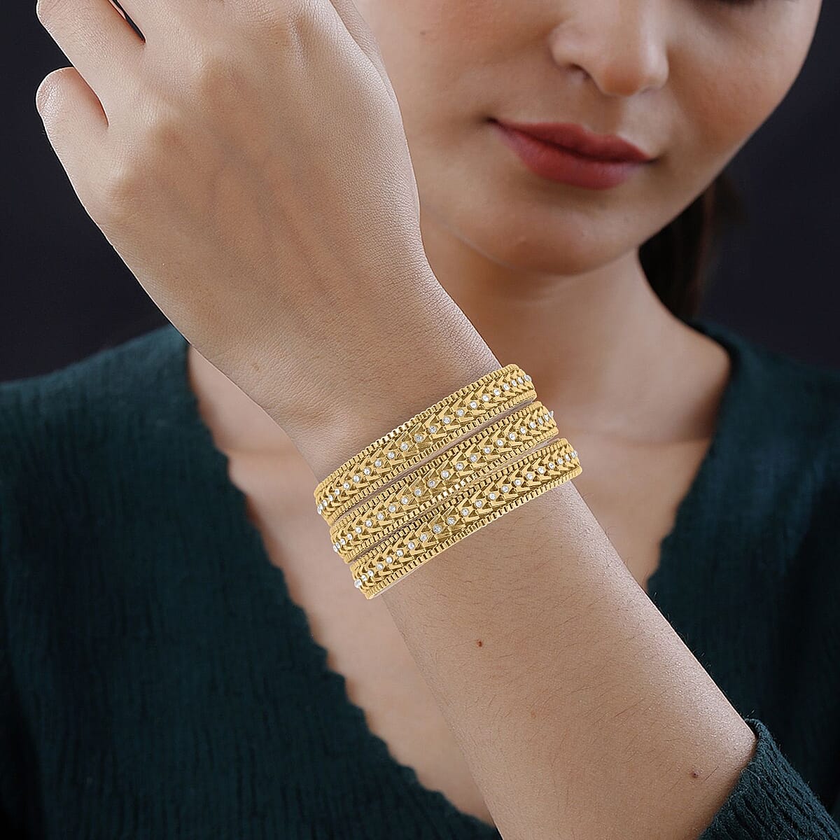 White Austrian Crystal Multi-Row Bracelet (7.50 In) in Goldtone image number 2