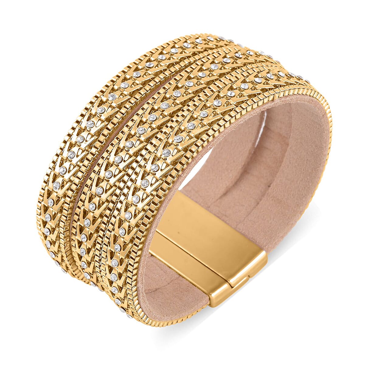 White Austrian Crystal Multi-Row Bracelet (7.50 In) in Goldtone image number 3