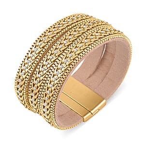 White Austrian Crystal Multi-Row Bracelet (7.50 In) in Goldtone