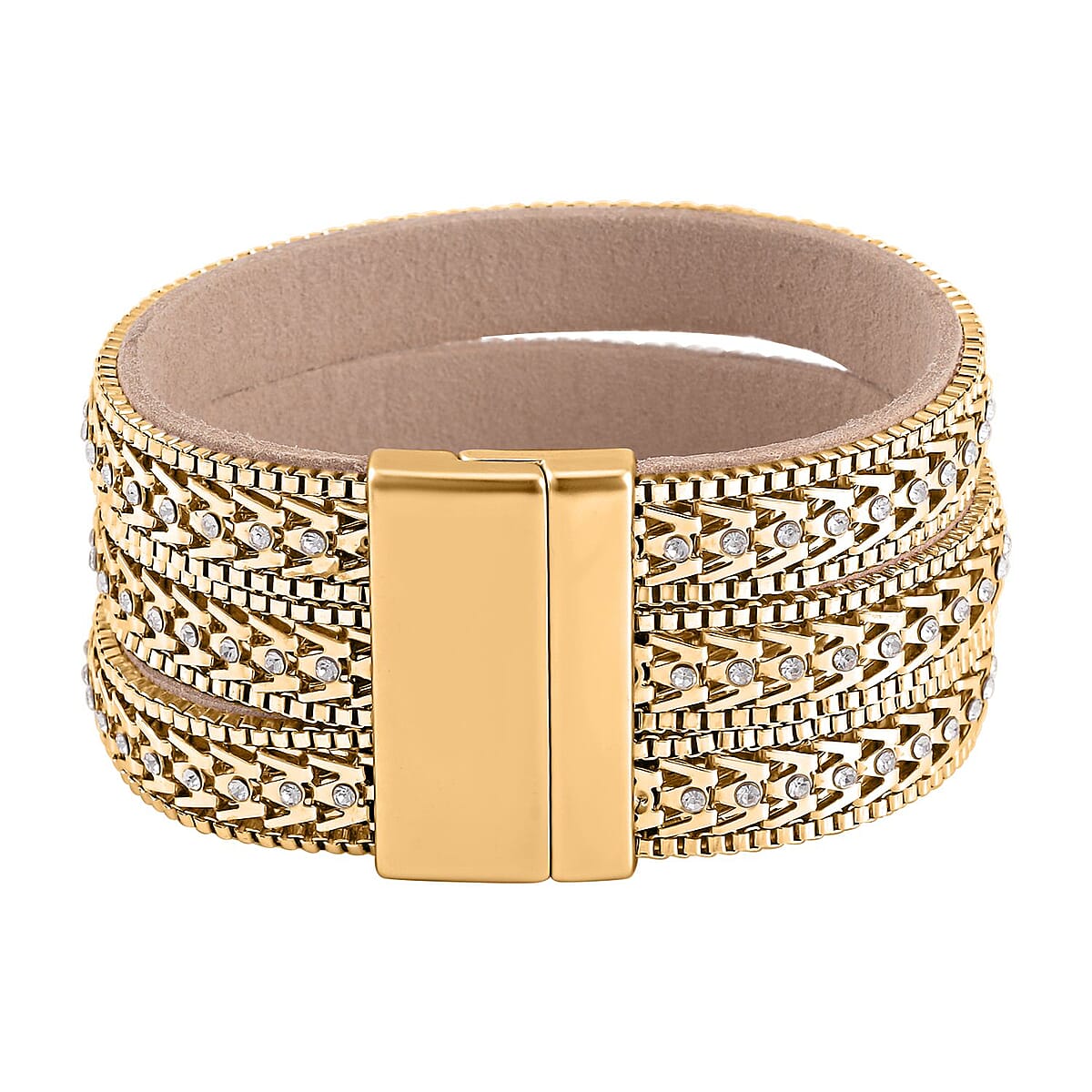 White Austrian Crystal Multi-Row Bracelet (7.50 In) in Goldtone image number 5