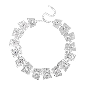 White Austrian Crystal Necklace in Silvertone 16-20 Inches