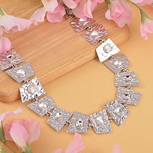 White Austrian Crystal Necklace in Silvertone 16-20 Inches