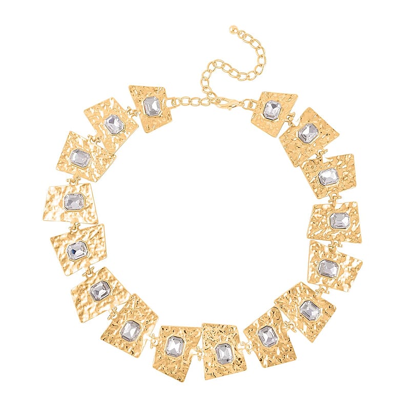 White Austrian Crystal Necklace 16-20 Inches in Goldtone