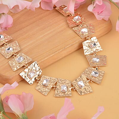 White Austrian Crystal Necklace 16-20 Inches in Goldtone