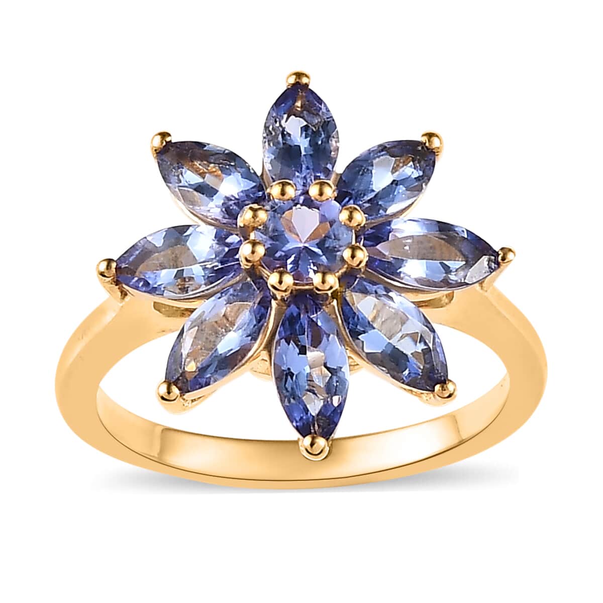 Tanzanite Floral Ring in Vermeil Yellow Gold Over Sterling Silver (Size 6.0) 2.20 ctw image number 0