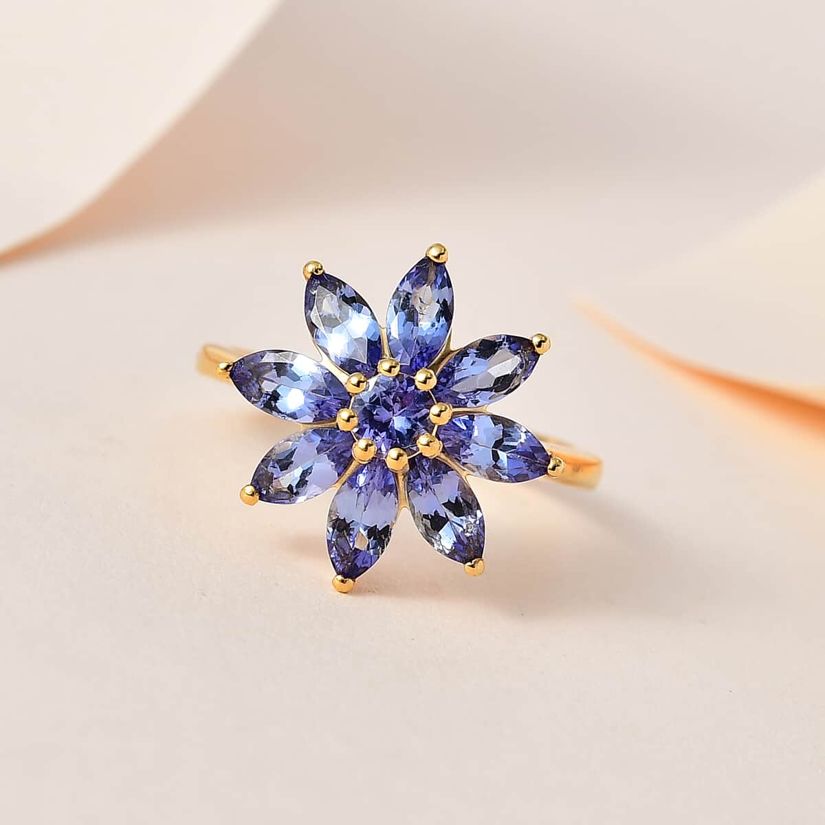 Tanzanite Floral Ring in Vermeil Yellow Gold Over Sterling Silver (Size 6.0) 2.20 ctw image number 1