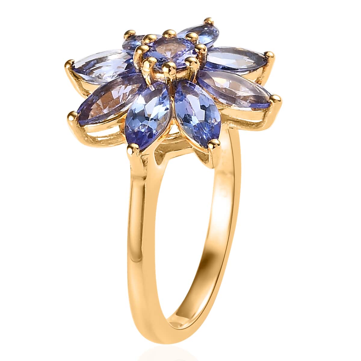 Tanzanite Floral Ring in Vermeil Yellow Gold Over Sterling Silver (Size 6.0) 2.20 ctw image number 3