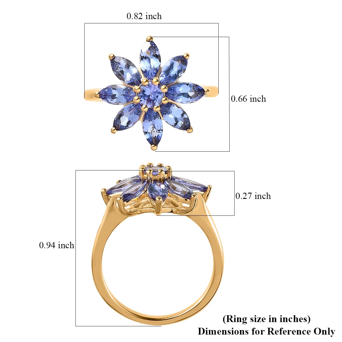 Tanzanite Floral Ring in Vermeil Yellow Gold Over Sterling Silver (Size 6.0) 2.20 ctw image number 5