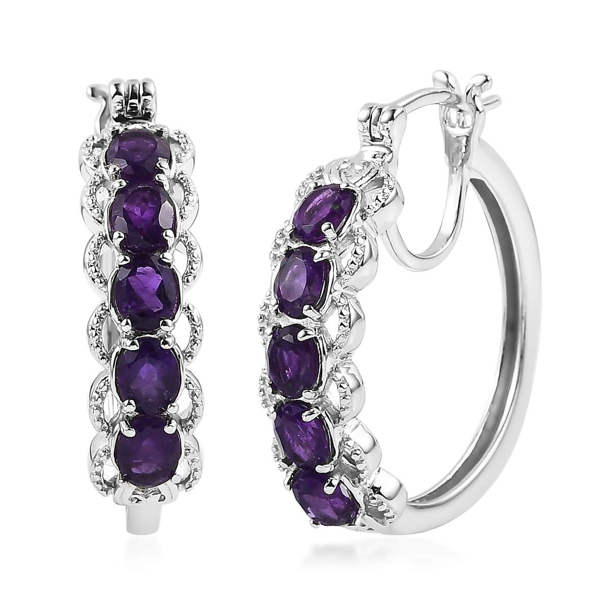 Karis Amethyst Hoop Earrings in Platinum Bond 2.90 ctw image number 0