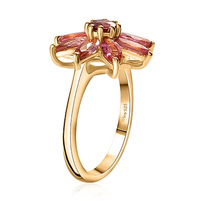 Morro Redondo Pink Tourmaline 2.10 ctw Floral Ring in Vermeil Yellow Gold Over Sterling Silver (Size 6.0) 