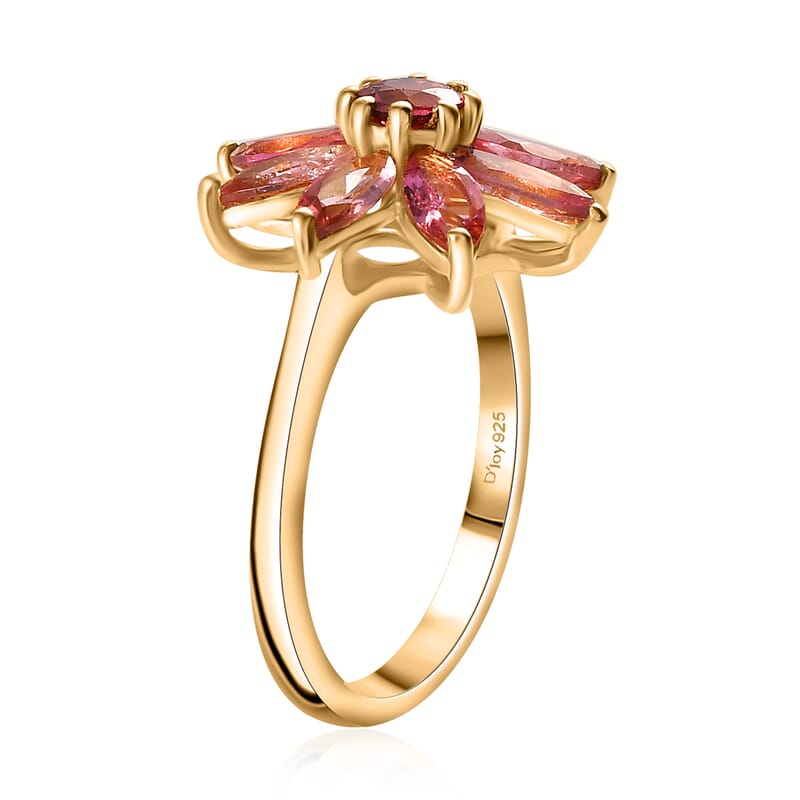 Morro Redondo Pink Tourmaline 2.10 ctw Floral Ring in Vermeil Yellow Gold Over Sterling Silver (Size 6.0) 