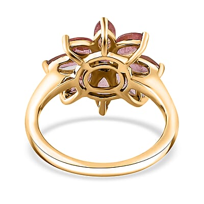 Morro Redondo Pink Tourmaline 2.10 ctw Floral Ring in Vermeil Yellow Gold Over Sterling Silver (Size 6.0) 