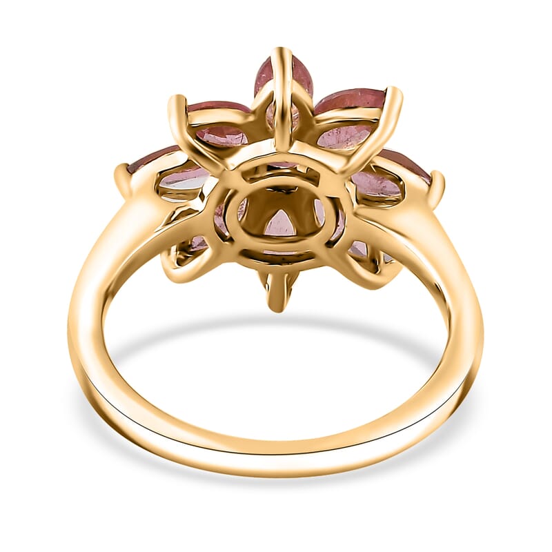 Morro Redondo Pink Tourmaline 2.10 ctw Floral Ring in Vermeil Yellow Gold Over Sterling Silver (Size 6.0) 