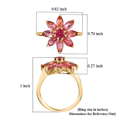 Morro Redondo Pink Tourmaline 2.10 ctw Floral Ring in Vermeil Yellow Gold Over Sterling Silver (Size 6.0) 
