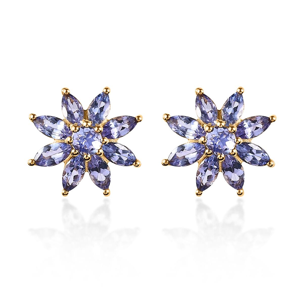 Premium Tanzanite Floral Stud Earrings in Vermeil Yellow Gold Over Sterling Silver 2.60 ctw image number 0