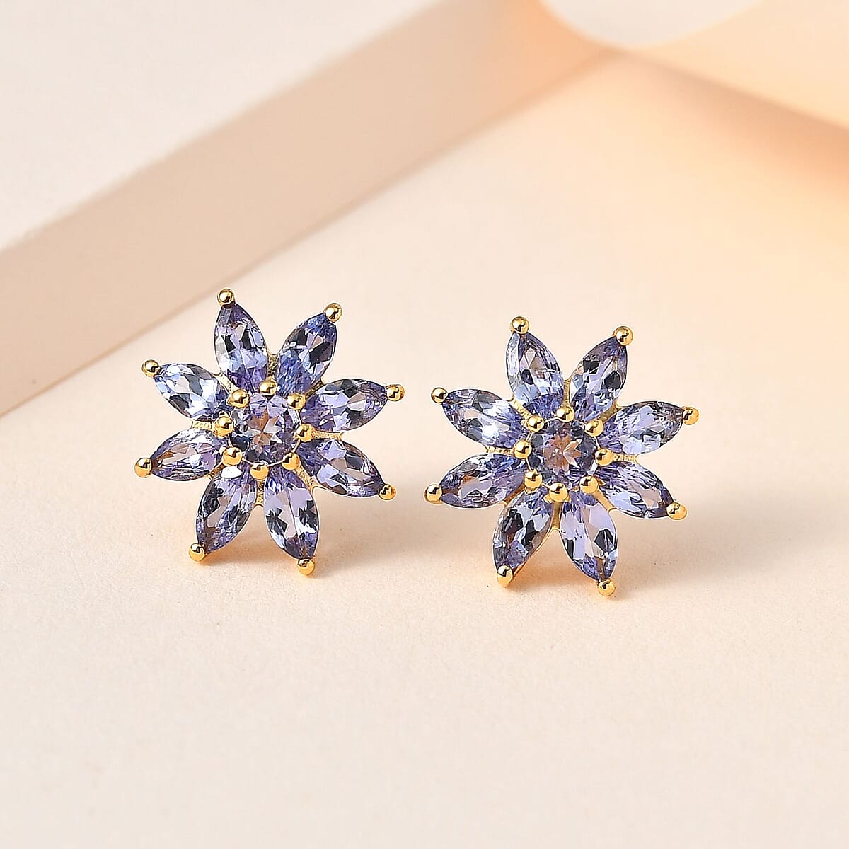 Premium Tanzanite Floral Stud Earrings in Vermeil Yellow Gold Over Sterling Silver 2.60 ctw image number 1