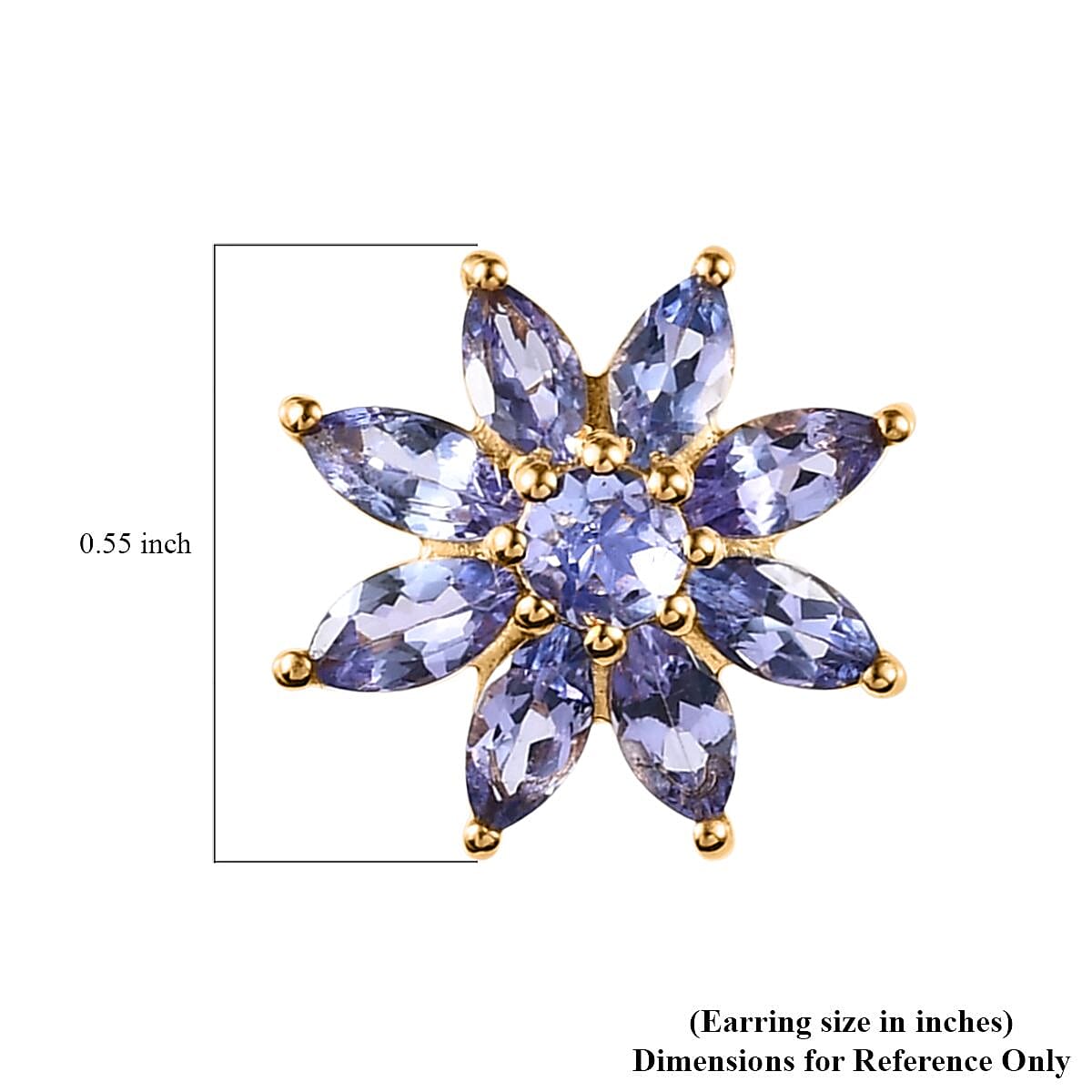 Premium Tanzanite Floral Stud Earrings in Vermeil Yellow Gold Over Sterling Silver 2.60 ctw image number 4