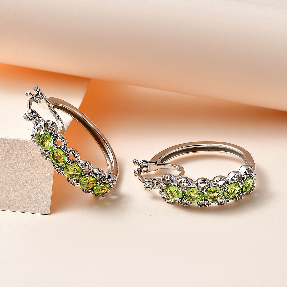 Karis Peridot Hoop Earrings in Platinum Bond 3.25 ctw image number 1