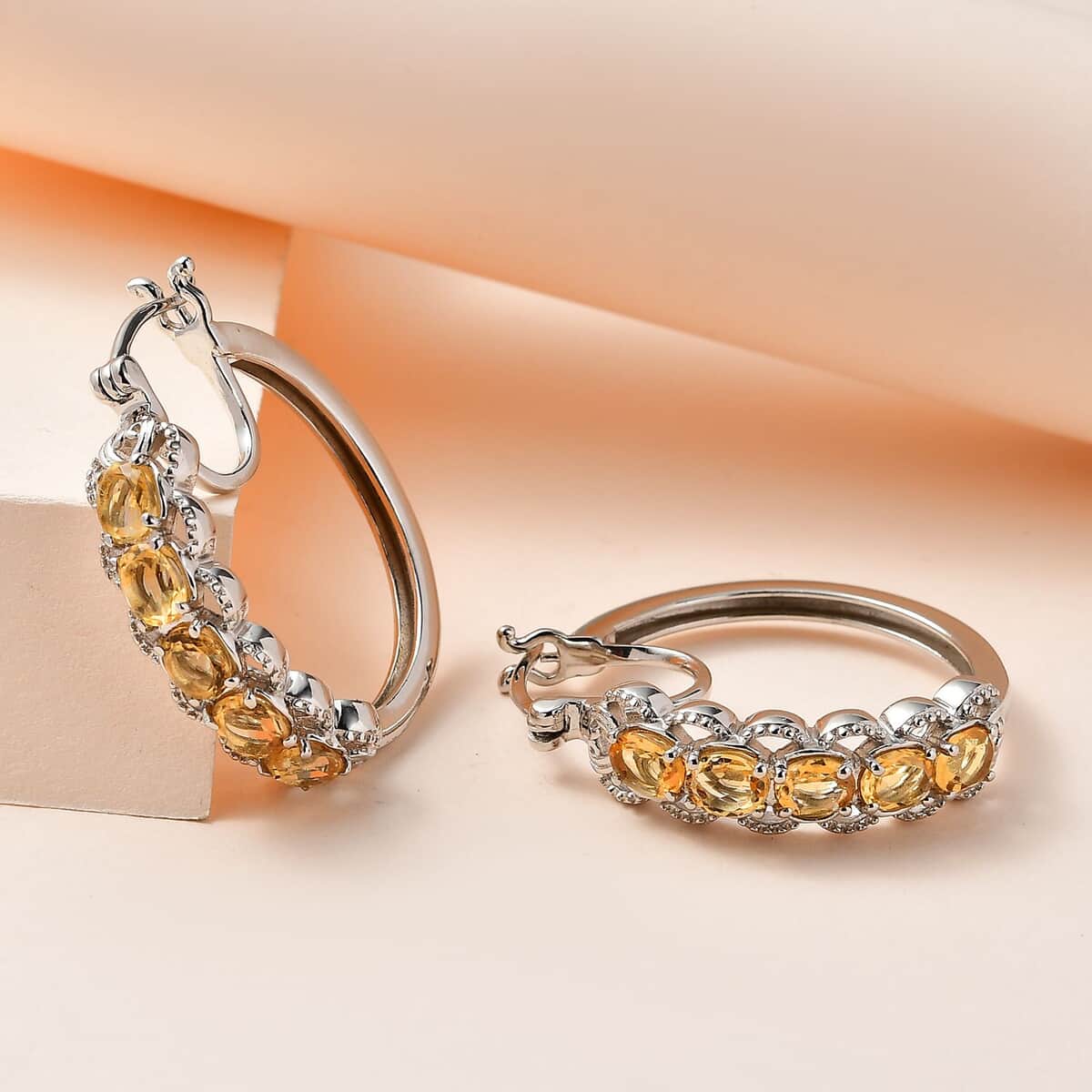 Karis Brazilian Citrine Hoop Earrings in Platinum Bond 3.00 ctw image number 1