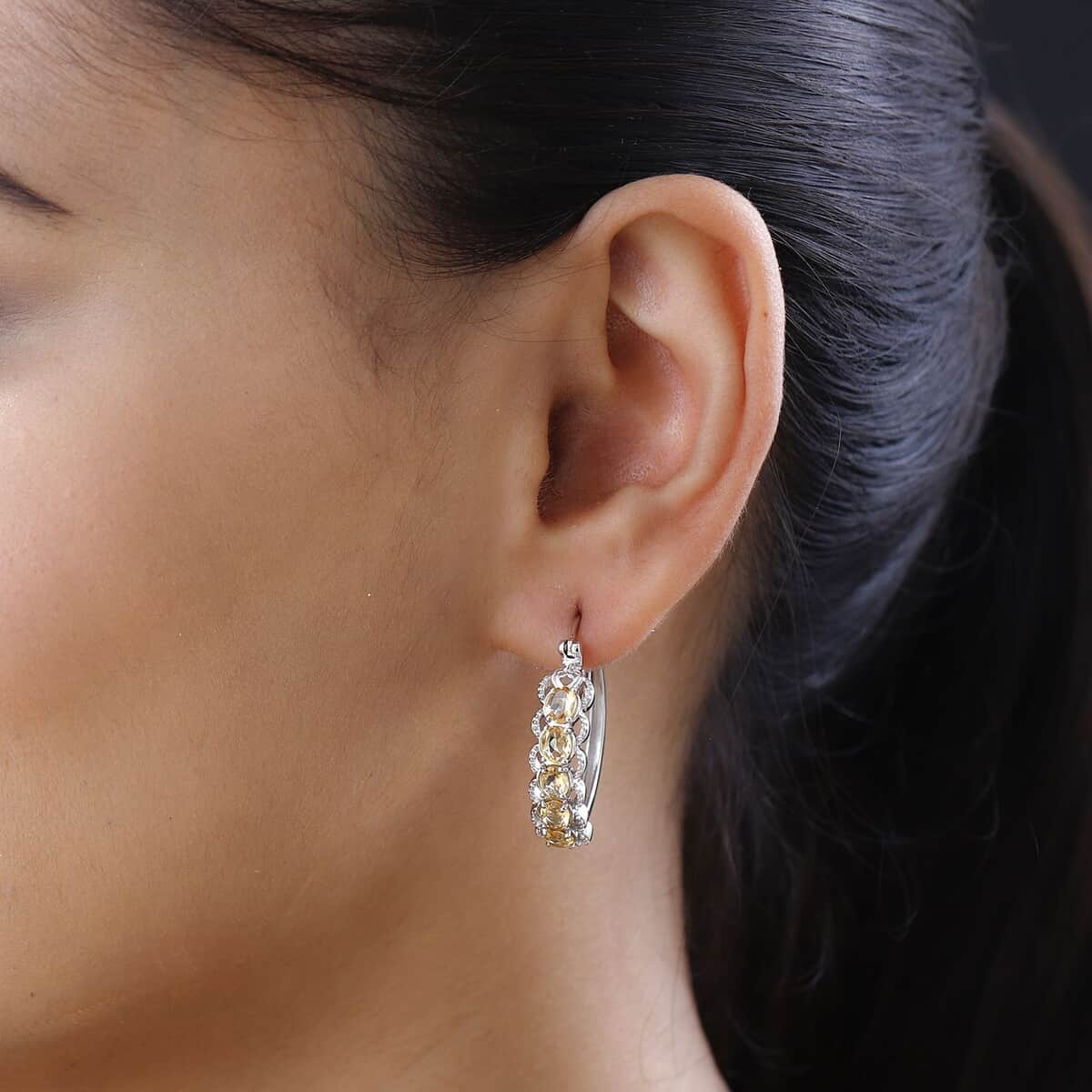 Karis Brazilian Citrine Hoop Earrings in Platinum Bond 3.00 ctw image number 2