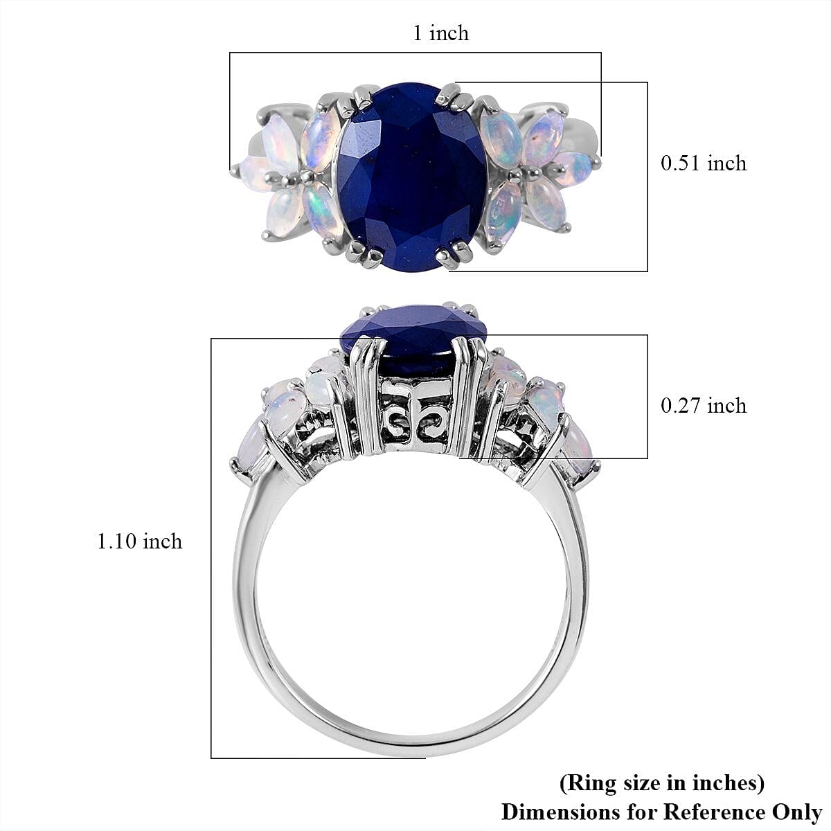 Madagascar Blue Sapphire (DF) and Ethiopian Welo Opal Ring in Platinum Over Sterling Silver 4.90 ctw image number 4
