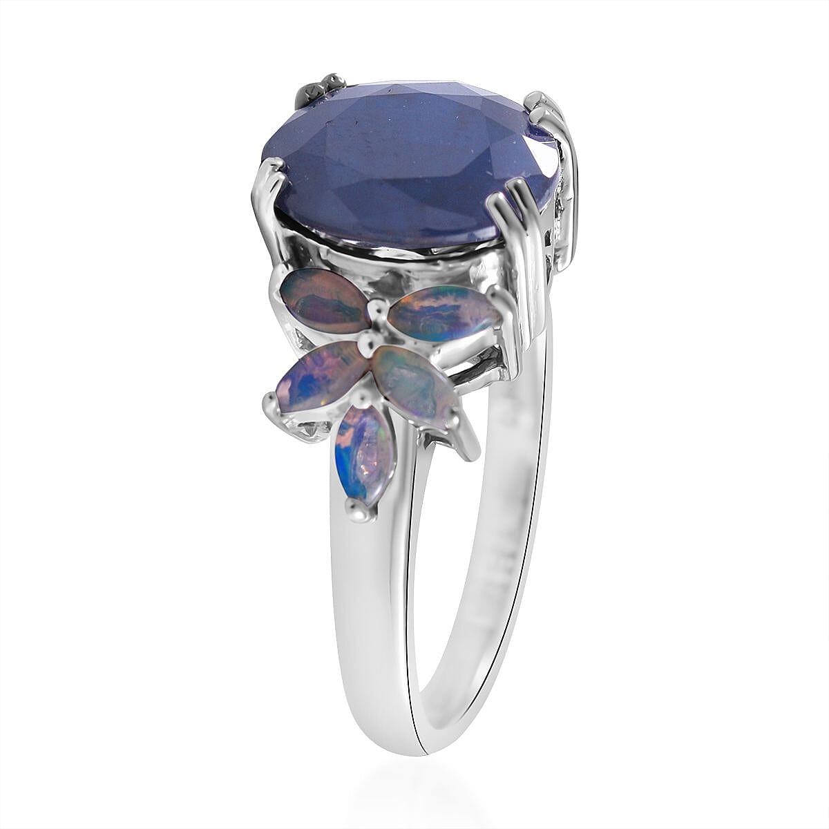 Madagascar Blue Sapphire (DF) and Ethiopian Welo Opal Ring in Platinum Over Sterling Silver (Size 8.0) 4.90 ctw image number 2