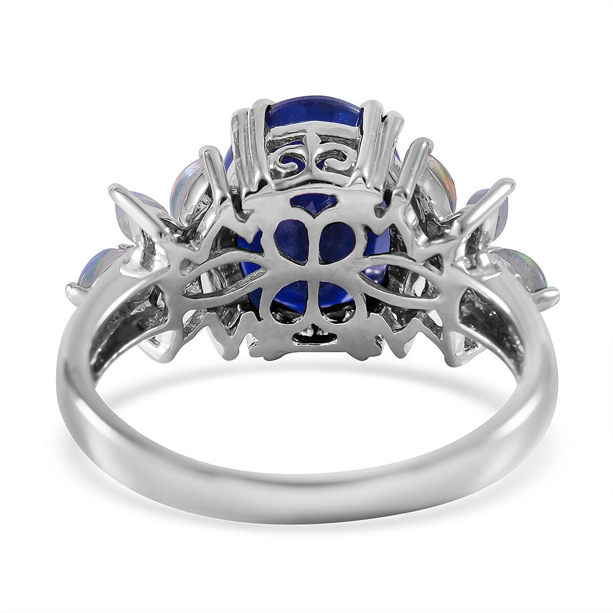 Madagascar Blue Sapphire (DF) and Ethiopian Welo Opal Ring in Platinum Over Sterling Silver (Size 8.0) 4.90 ctw image number 3