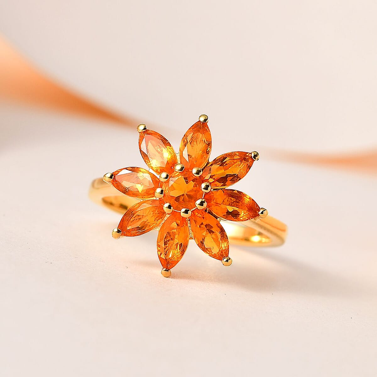 Salamanca Fire Opal Floral Ring in Vermeil Yellow Gold Over Sterling Silver (Size 7.0) 1.50 ctw image number 1
