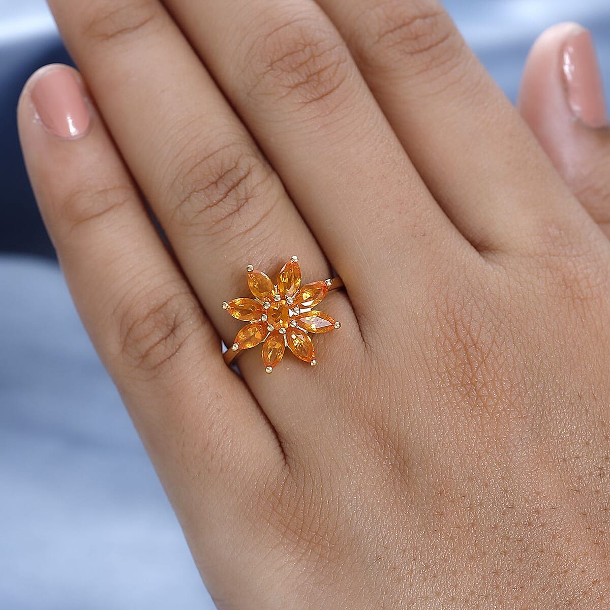 Salamanca Fire Opal Floral Ring in Vermeil Yellow Gold Over Sterling Silver (Size 7.0) 1.50 ctw image number 2
