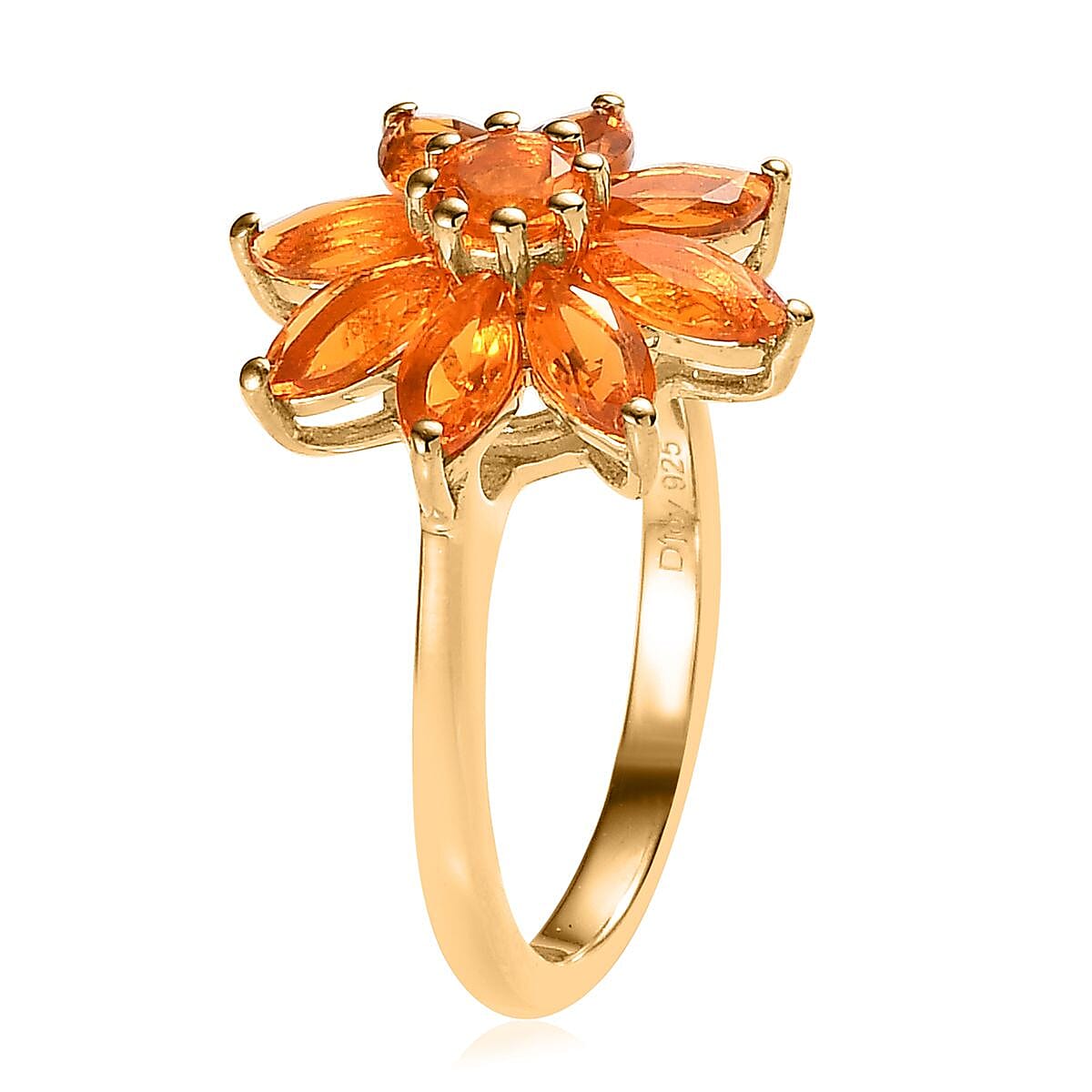 Salamanca Fire Opal Floral Ring in Vermeil Yellow Gold Over Sterling Silver (Size 7.0) 1.50 ctw image number 3