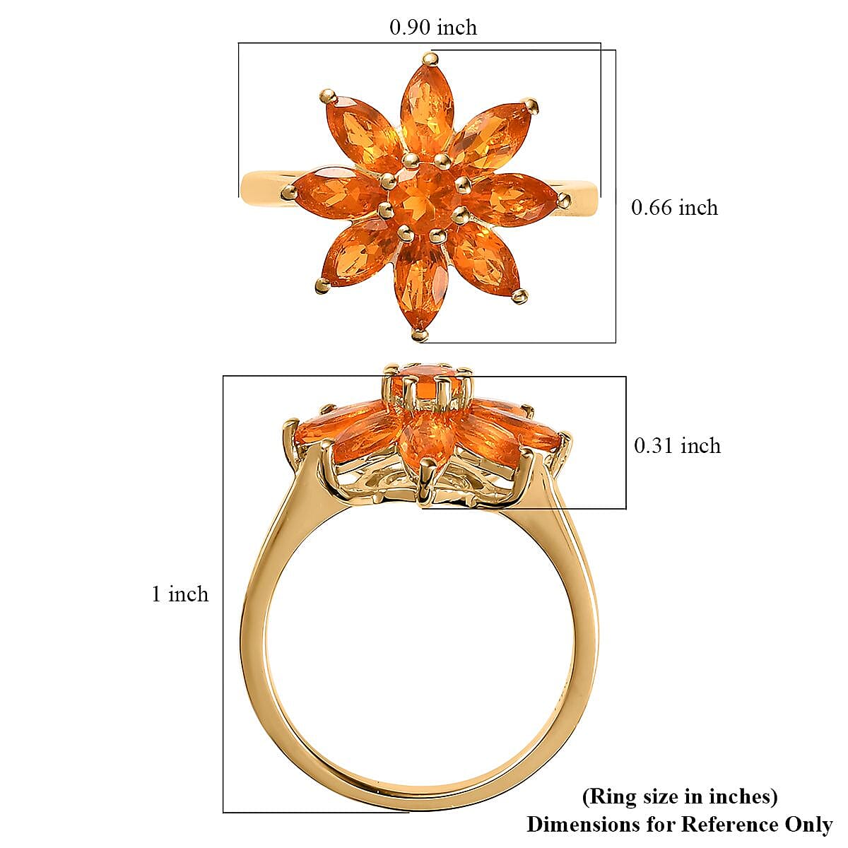 Salamanca Fire Opal Floral Ring in Vermeil Yellow Gold Over Sterling Silver (Size 7.0) 1.50 ctw image number 5