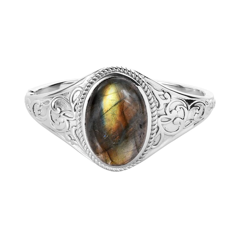 Malagasy Labradorite Bangle Bracelet in Stainless Steel (6.50 In) 33.50 ctw