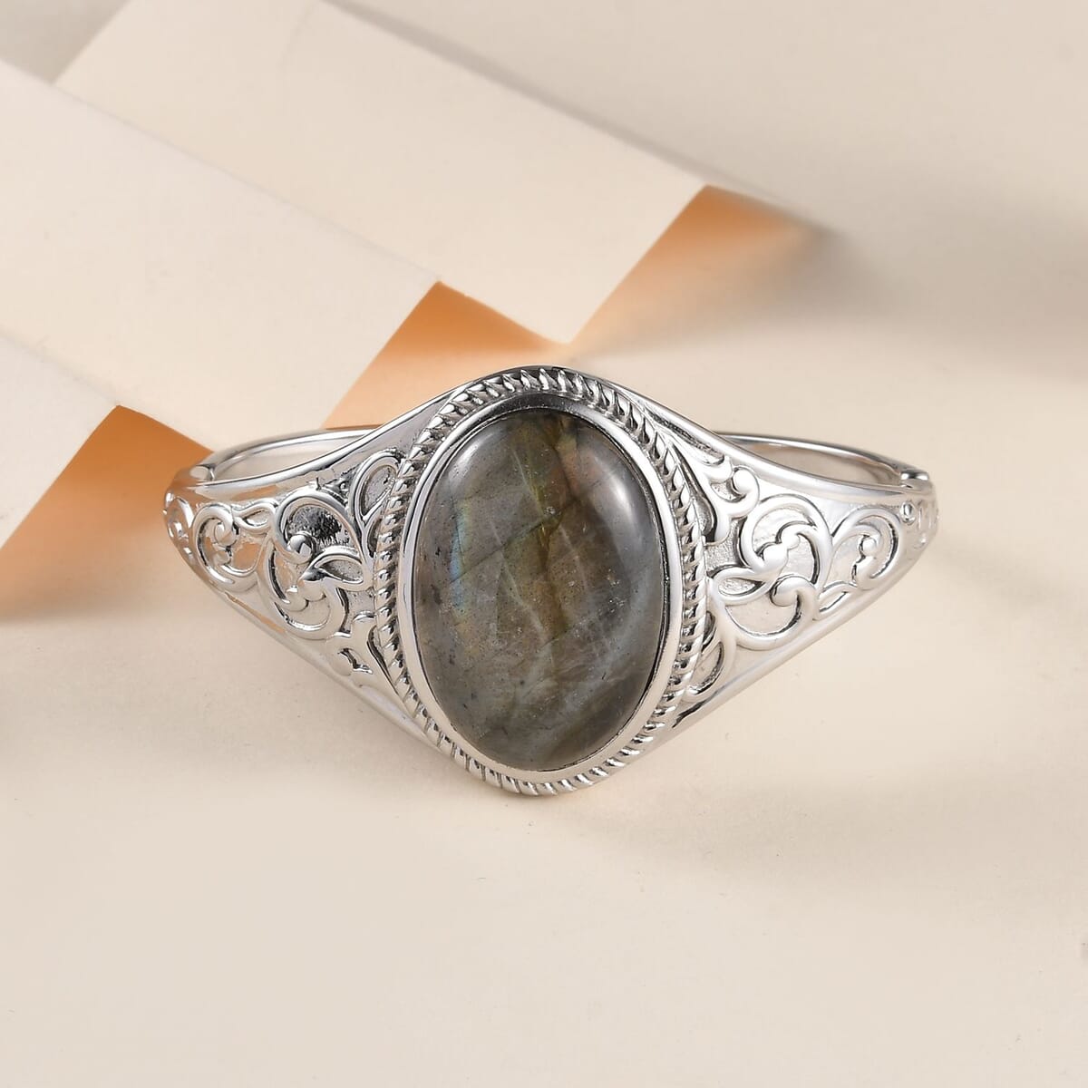Malagasy Labradorite Bangle Bracelet in Stainless Steel (6.50 In) 33.50 ctw image number 2