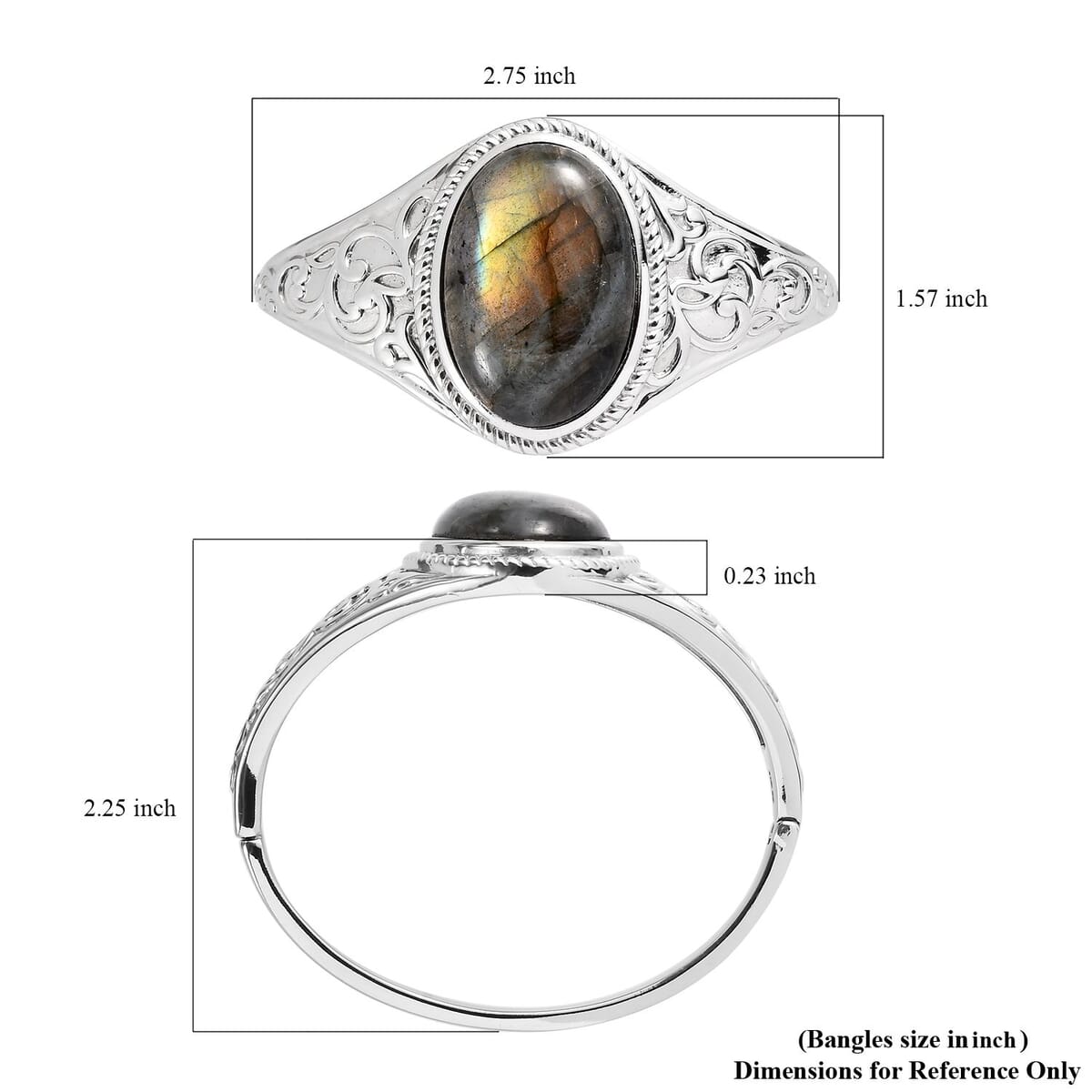 Malagasy Labradorite Bangle Bracelet in Stainless Steel (6.50 In) 33.50 ctw image number 6
