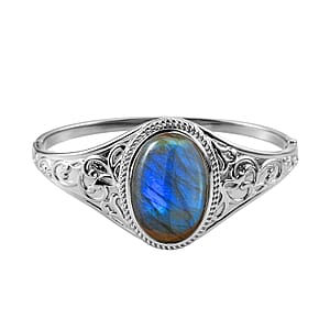 Malagasy Labradorite 33.50 ctw Bangle Bracelet in Stainless Steel (7.25 In)