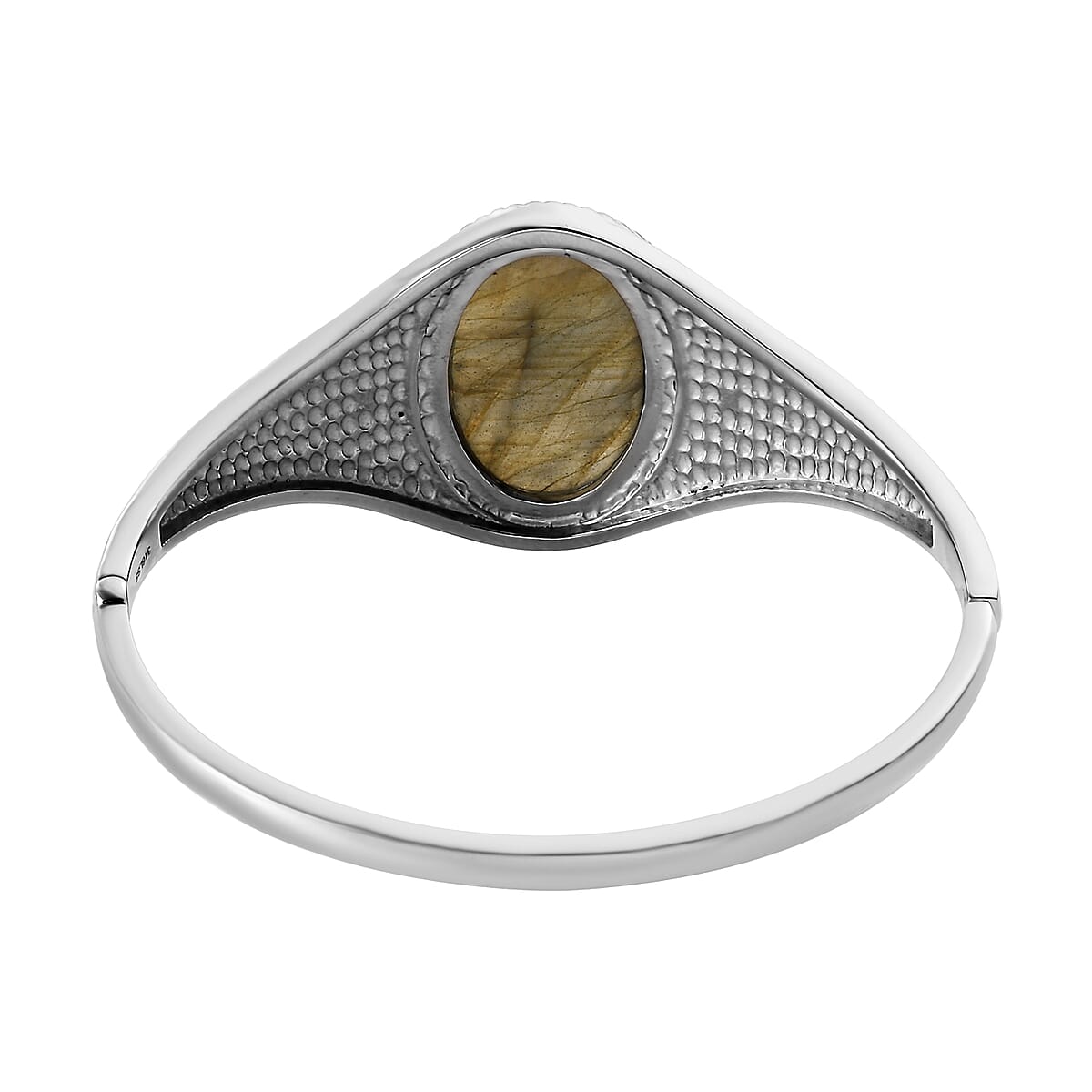 Malagasy Labradorite 33.50 ctw Bangle Bracelet in Stainless Steel (7.25 In) image number 4