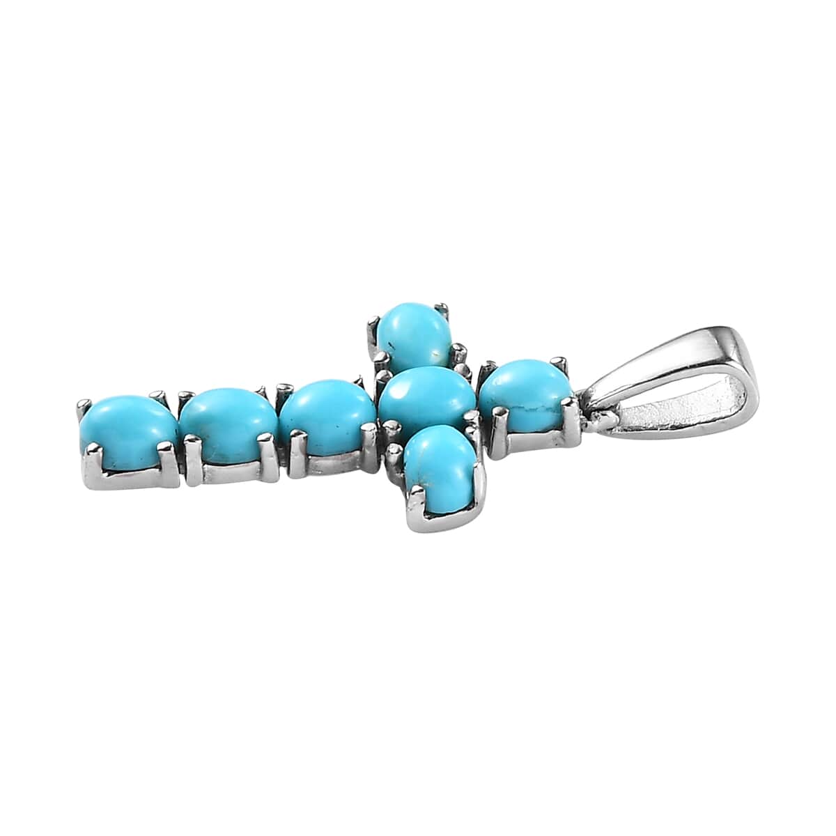 Sleeping Beauty Turquoise Cross Pendant in Stainless Steel 1.15 ctw image number 3