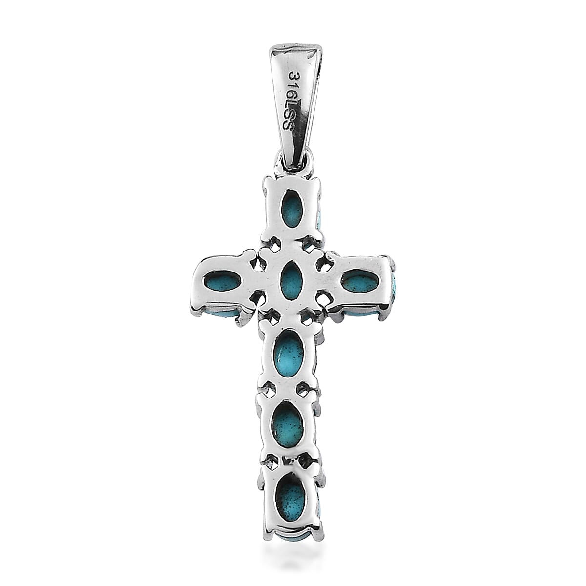 Sleeping Beauty Turquoise Cross Pendant in Stainless Steel 1.15 ctw