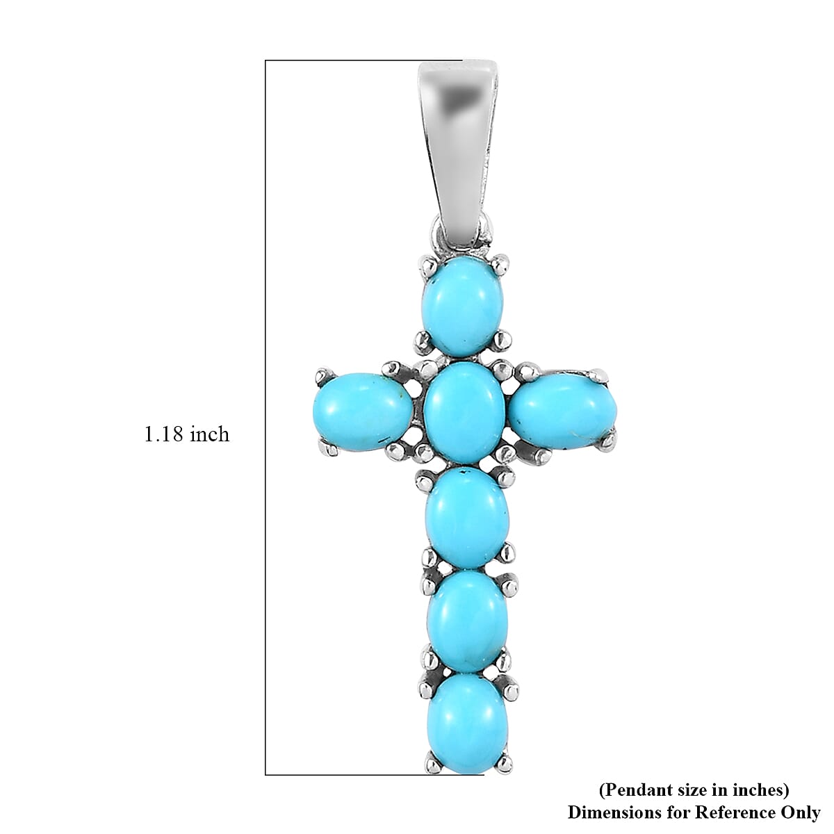 Sleeping Beauty Turquoise Cross Pendant in Stainless Steel 1.15 ctw