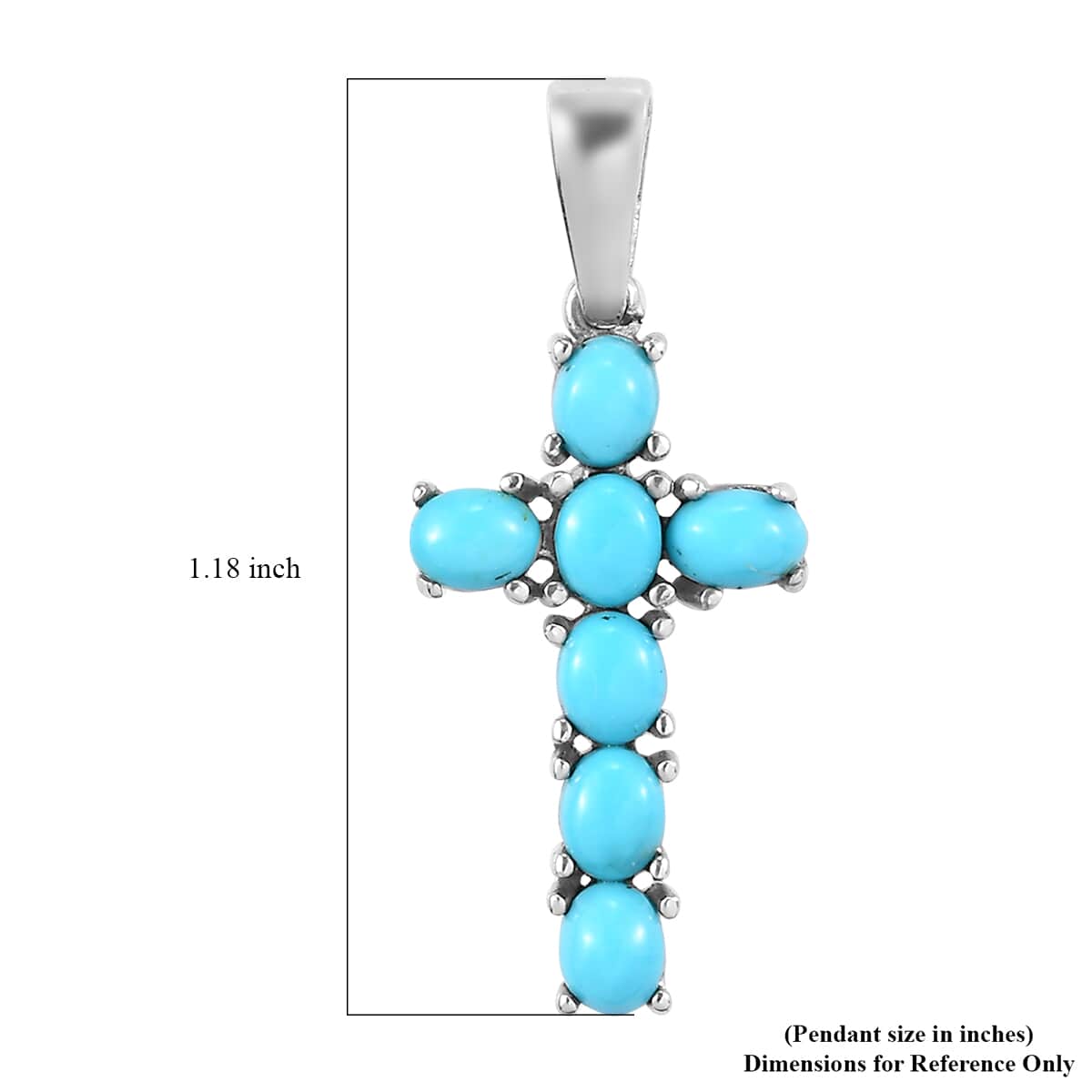 Sleeping Beauty Turquoise Cross Pendant in Stainless Steel 1.15 ctw image number 5