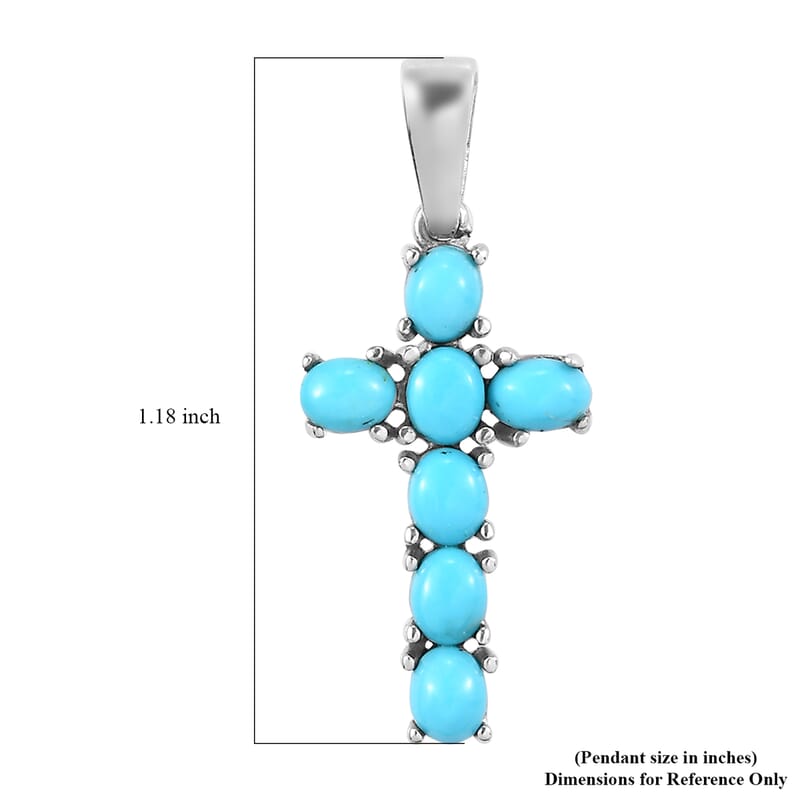 Sleeping Beauty Turquoise Cross Pendant in Stainless Steel 1.15 ctw