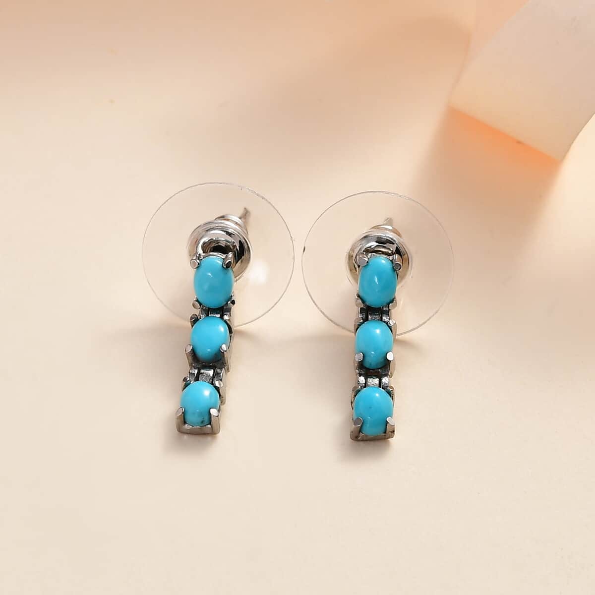 Sleeping Beauty Turquoise Dangle Earrings in Stainless Steel 1.00 ctw image number 1