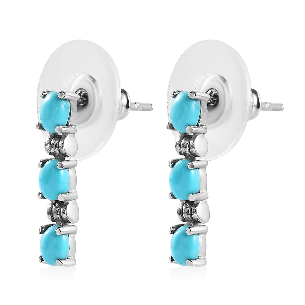 Sleeping Beauty Turquoise Dangle Earrings in Stainless Steel 1.00 ctw image number 3